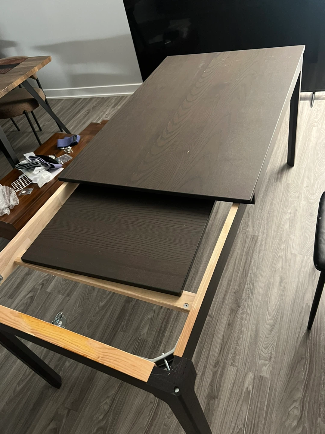 IKEA Extendable Dining Table with 6 chairs- Dark Wood - photo 3