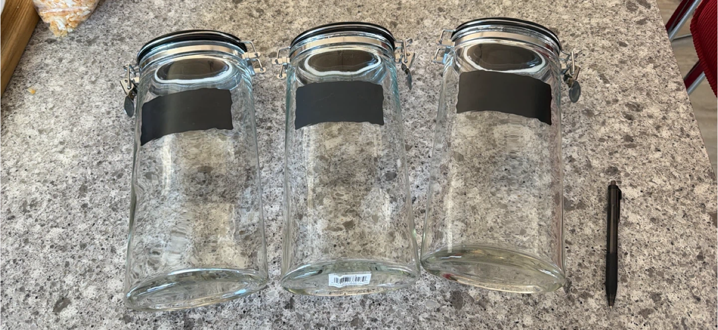 Set of 3 Glass Canisters with Chalkboard Labels