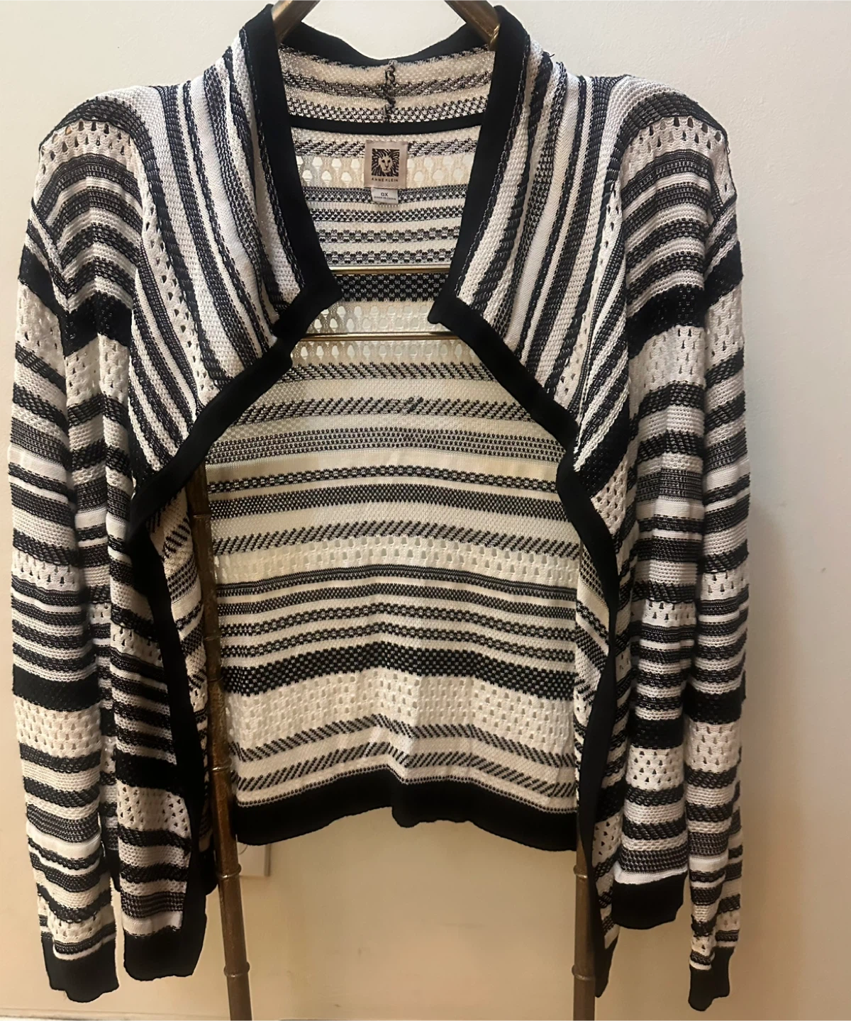 Anne Klein Striped Open Knit Cardigan