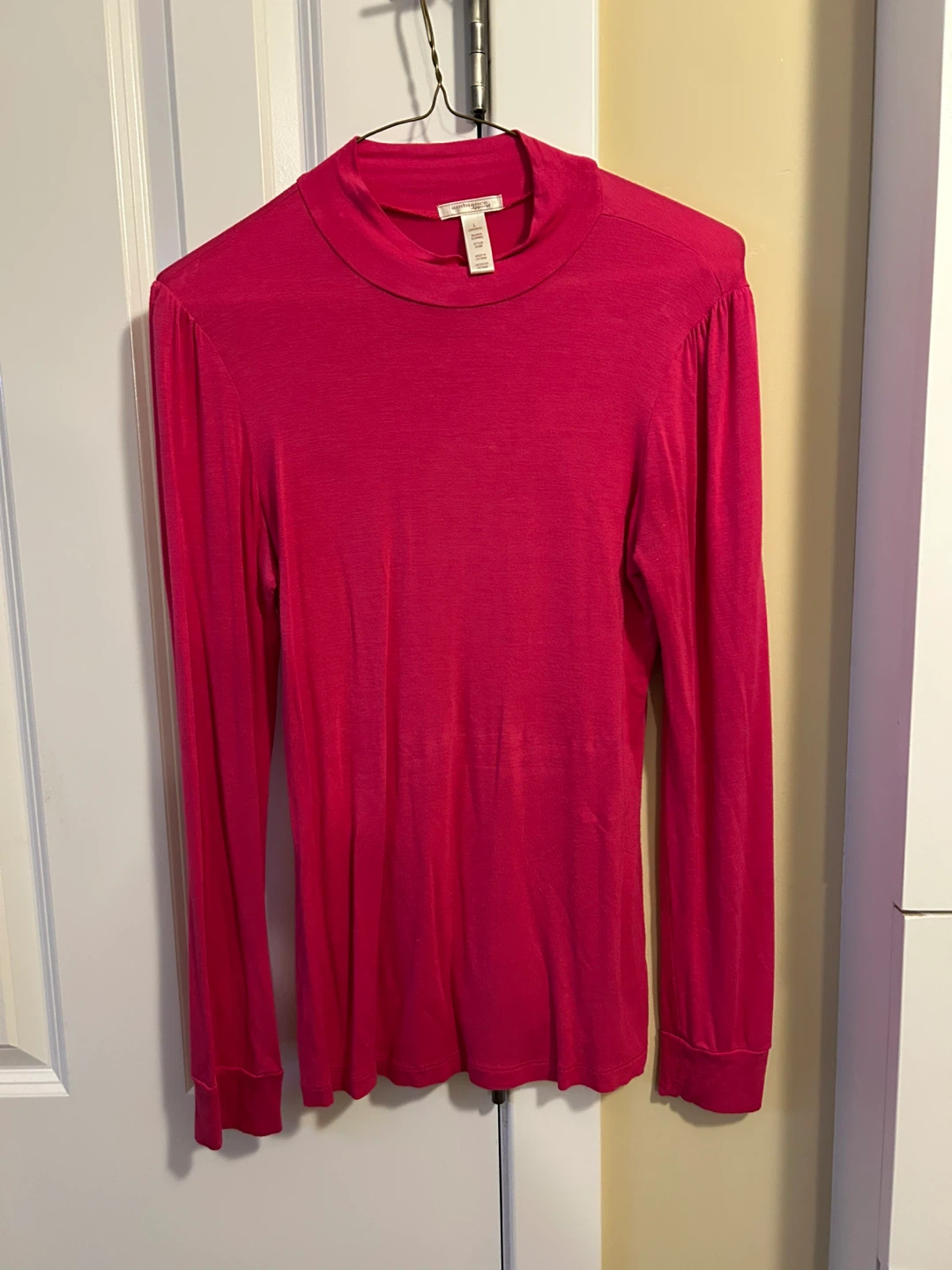 Ambiance Apparel Pink Mock Neck Long Sleeve Shirt Size L