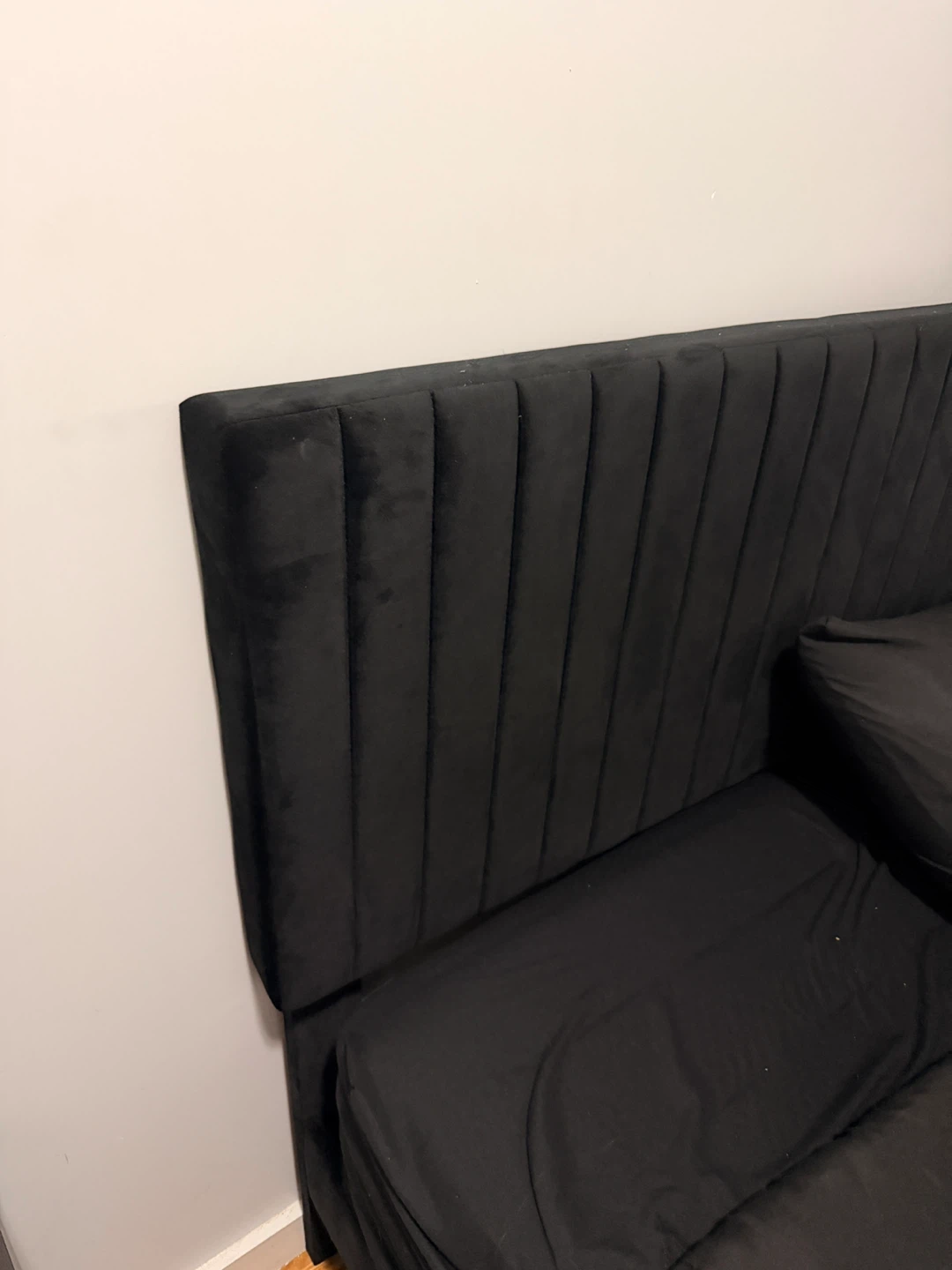 Black Velvet Upholstered Platform Bed Frame - photo 2