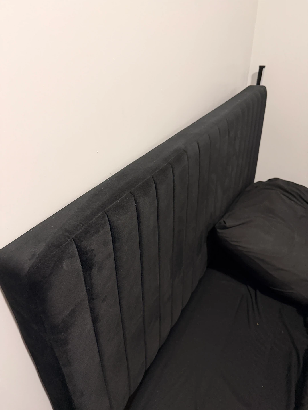 Black Velvet Upholstered Platform Bed Frame - photo 3
