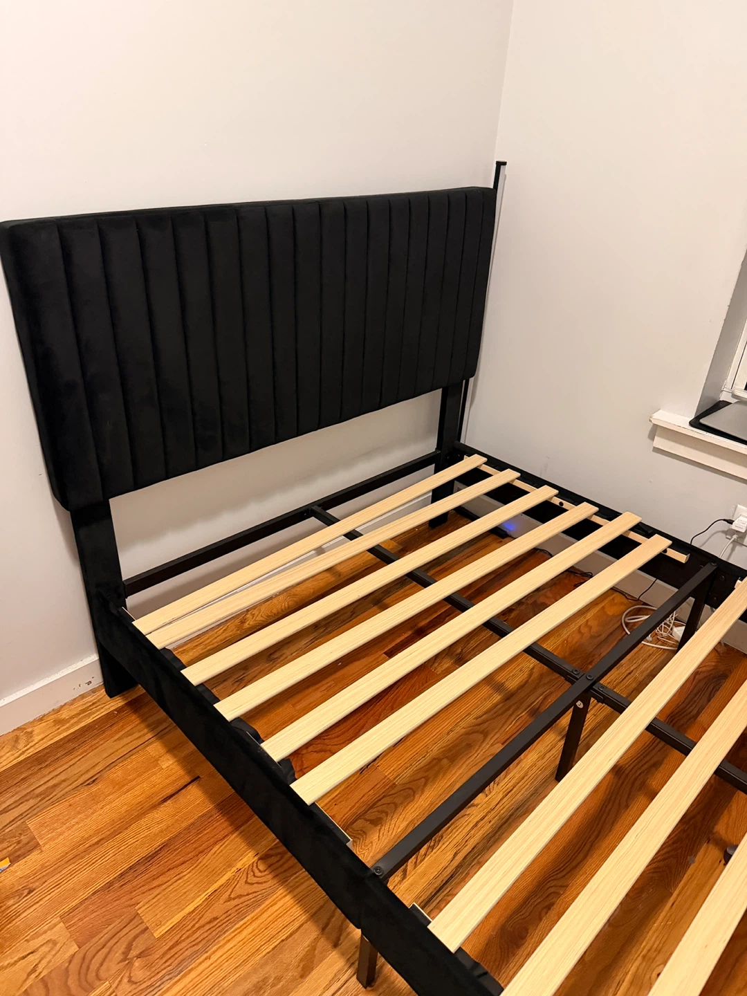 Black Velvet Upholstered Platform Bed Frame - photo 4
