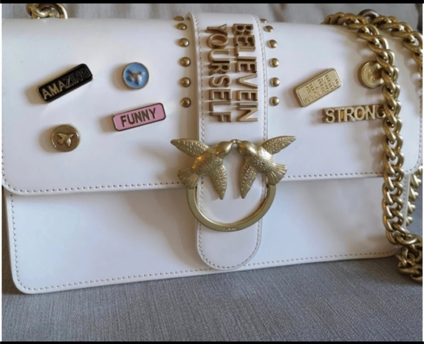 Pinko White Leather Shoulder Bag with Charms