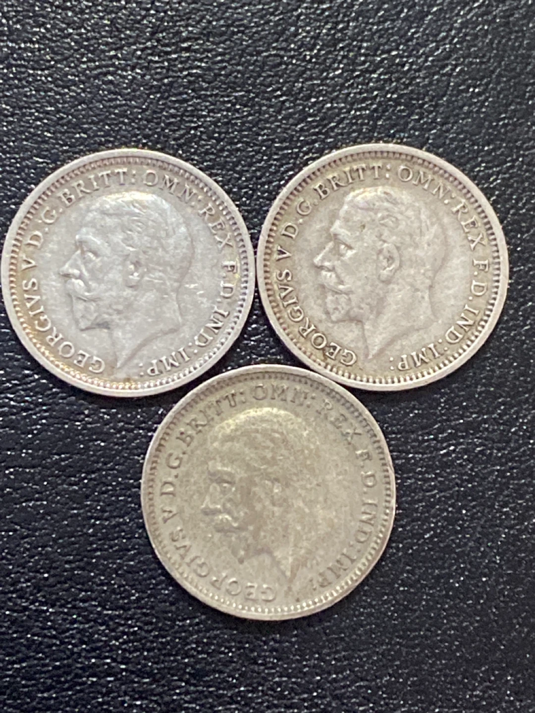 Three silver  Pence Coins (1934, 1935, 1936)