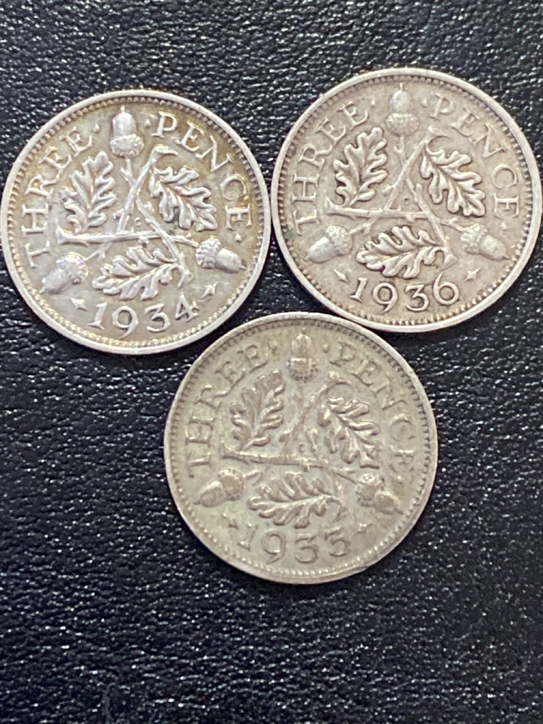 Three silver  Pence Coins (1934, 1935, 1936) - photo 2