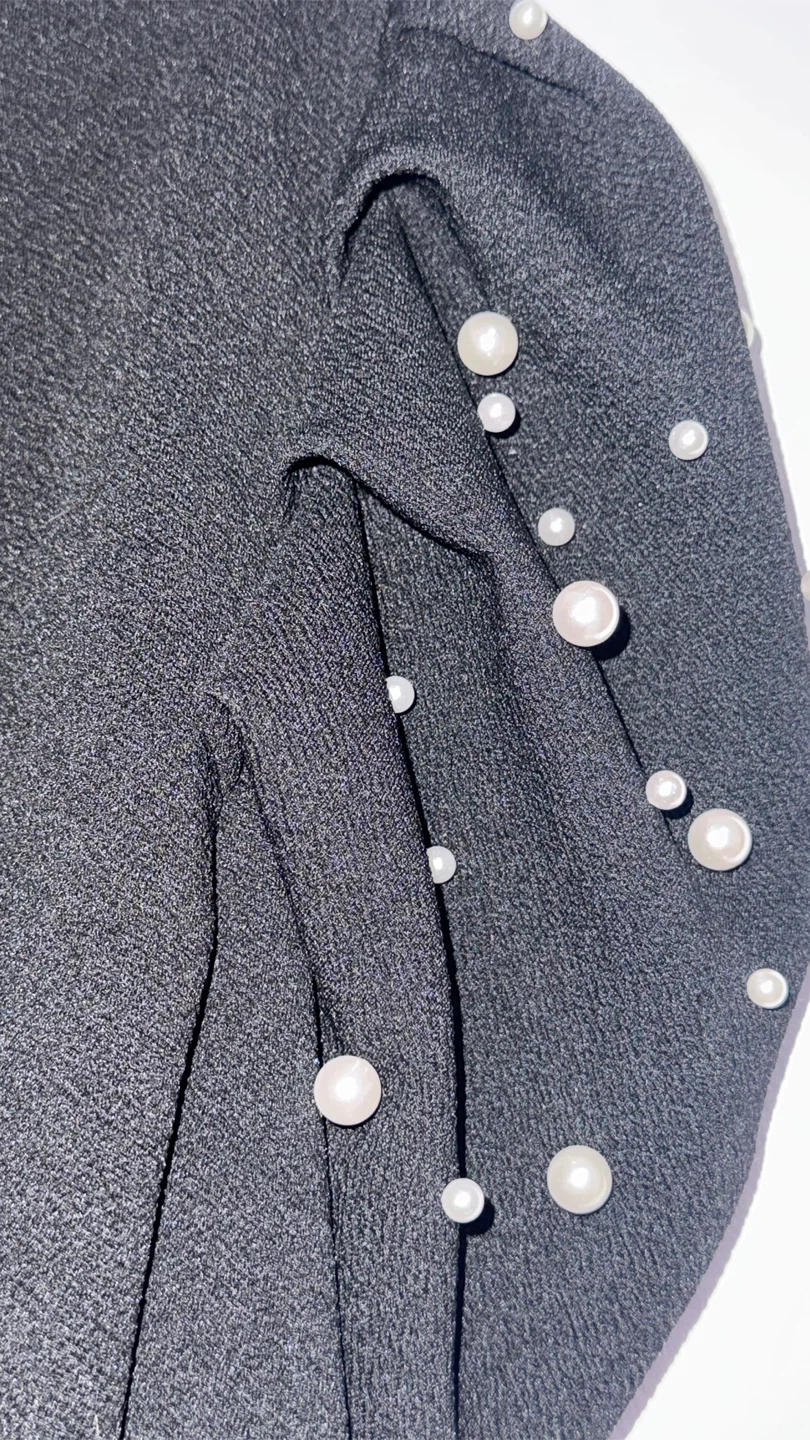 Black Shein Blouse with Pearl Embellishments - photo 3