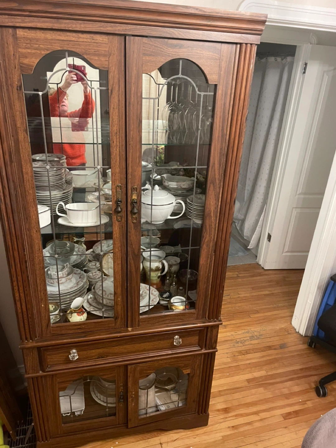 Wooden China Cabinet with Glass Doors