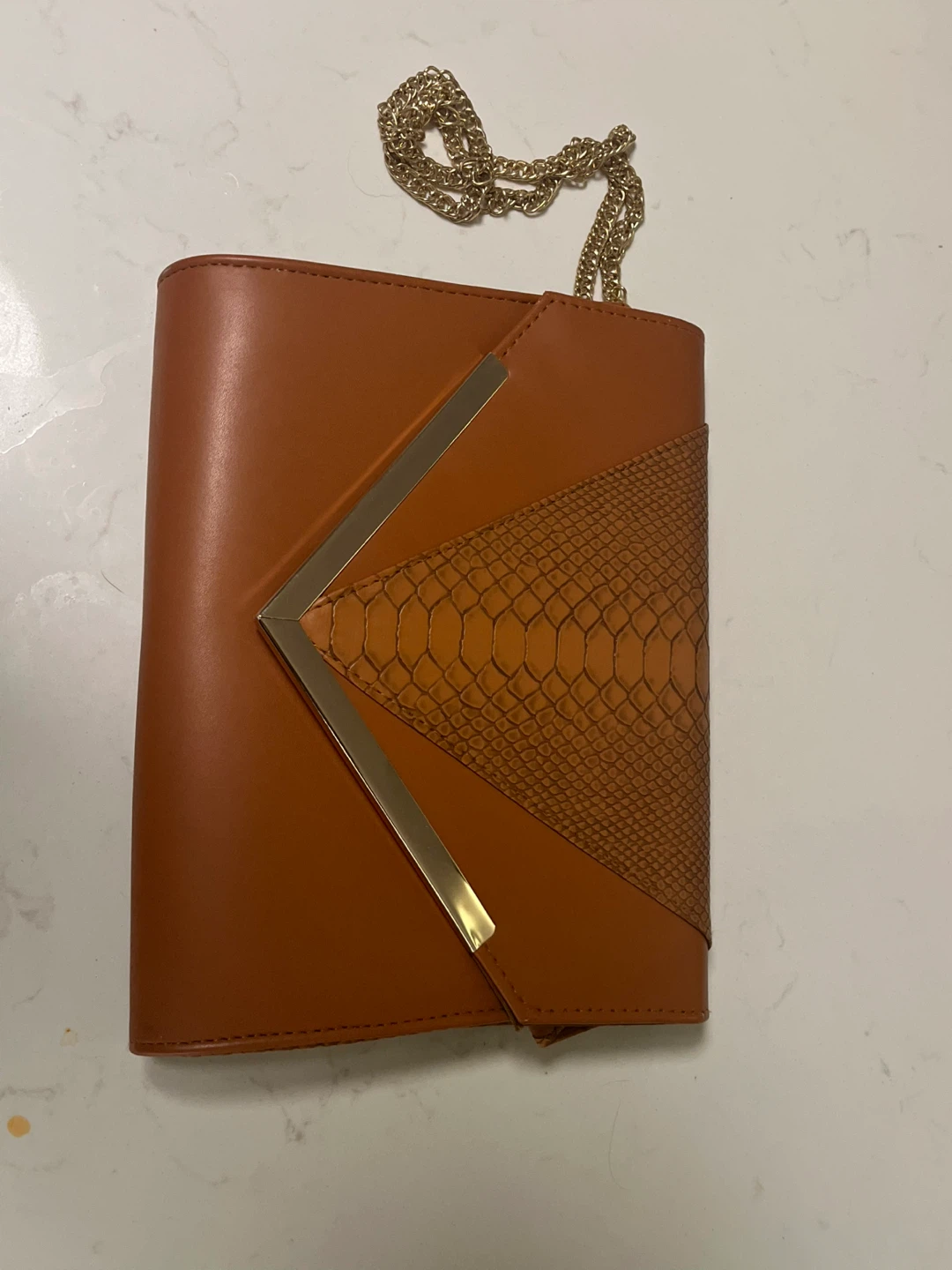 Brown Envelope Clutch w/ Chain Strap NEW