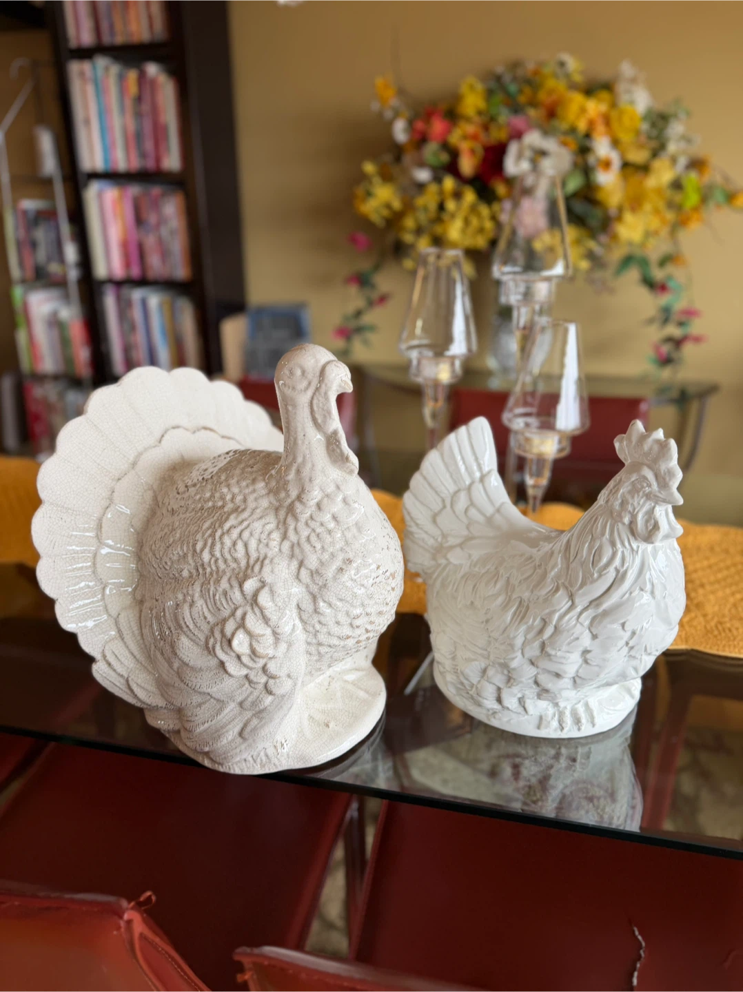 White Ceramic Turkey and Chicken Figurines - photo 2