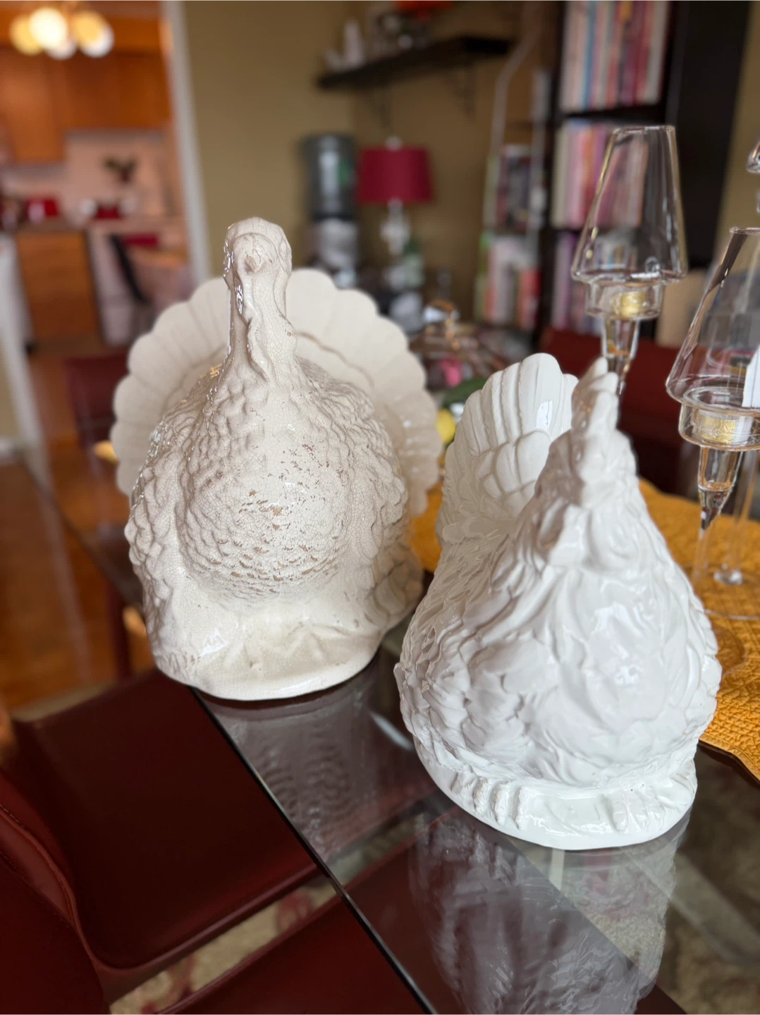 White Ceramic Turkey and Chicken Figurines