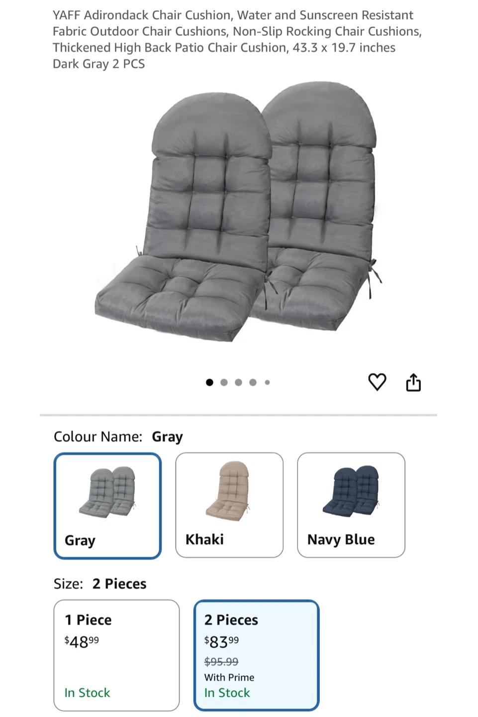 Yaff High Back Patio Chair Cushions - Dark Gray (2 PCS) - photo 2