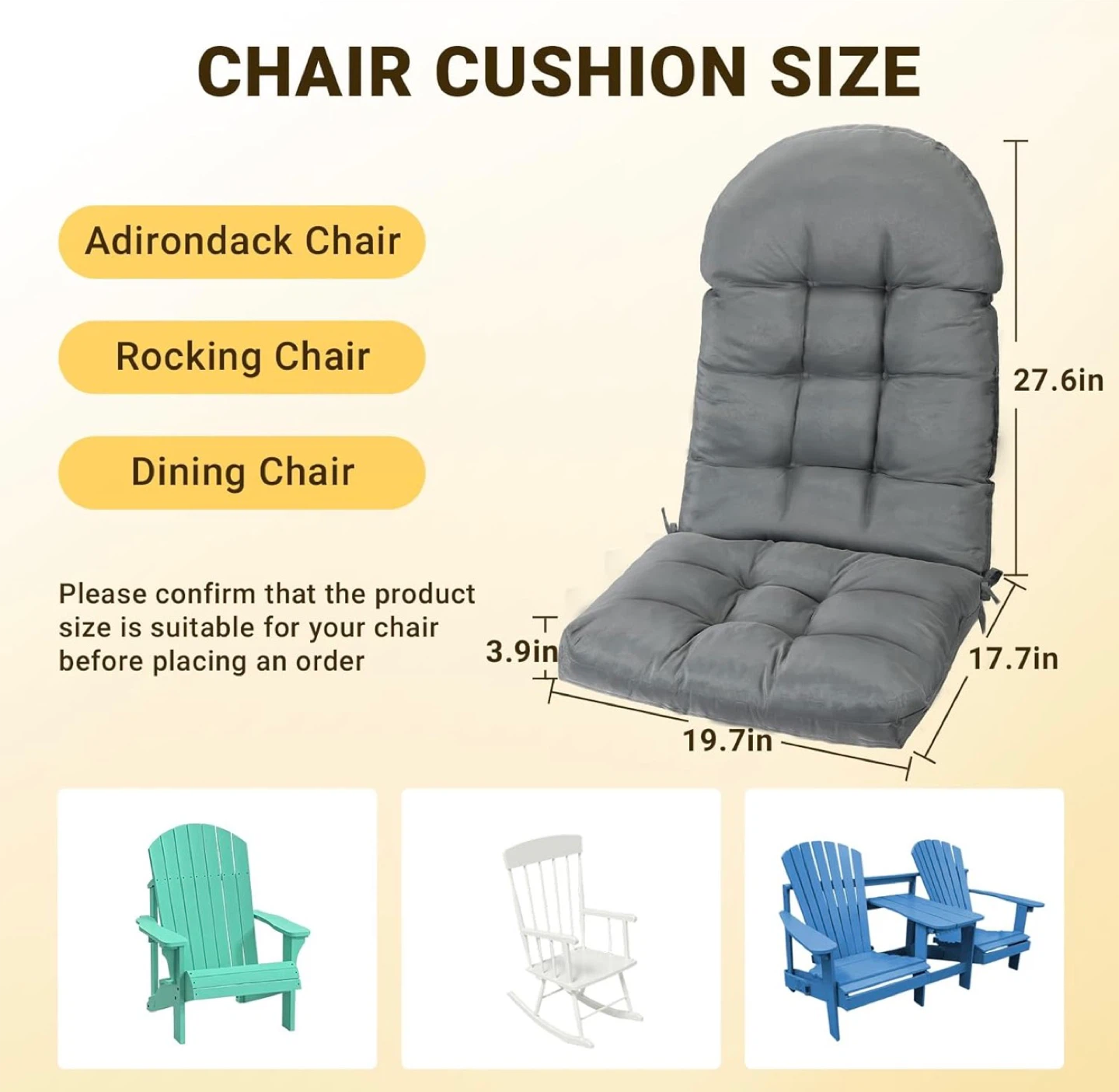Yaff High Back Patio Chair Cushions - Dark Gray (2 PCS) - photo 3