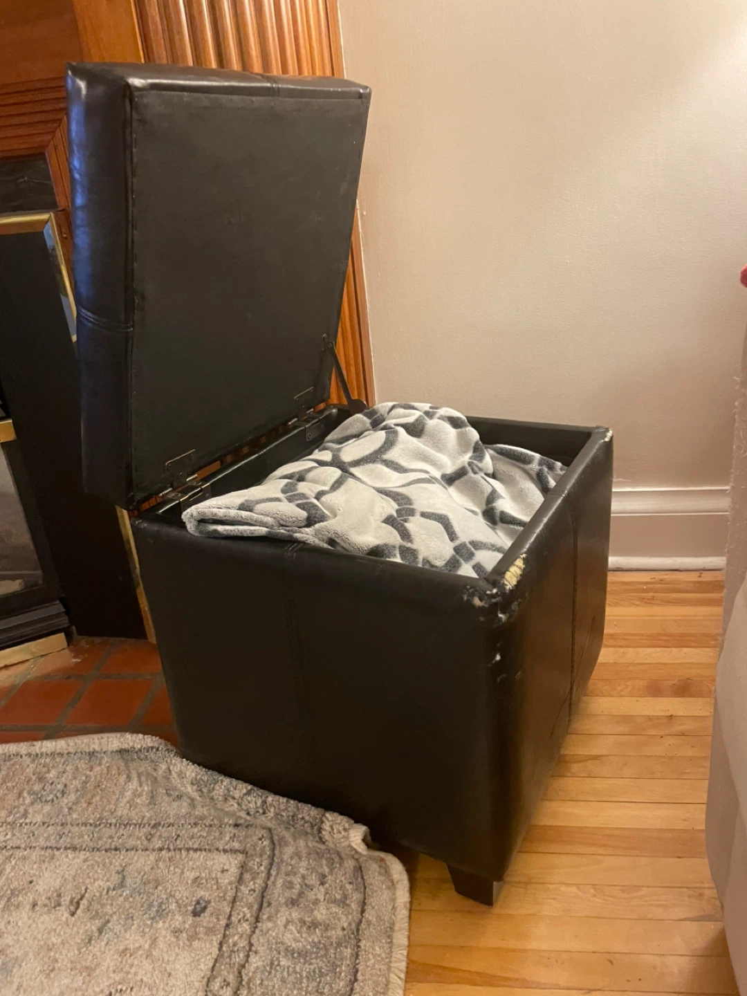 Black Storage Ottoman Footrest