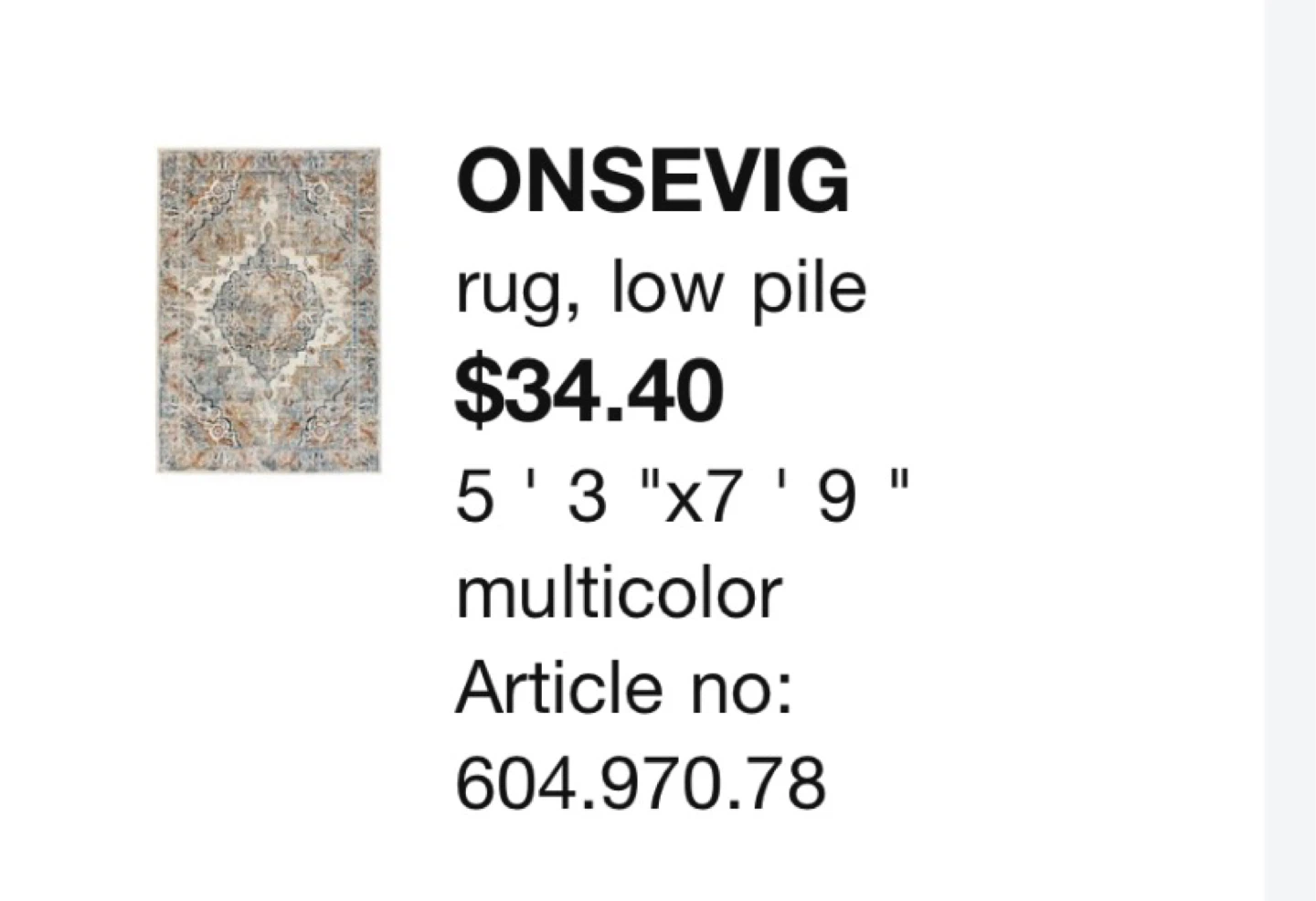 Ikea Multicolor Low Pile Rug 5'3"x7'9"