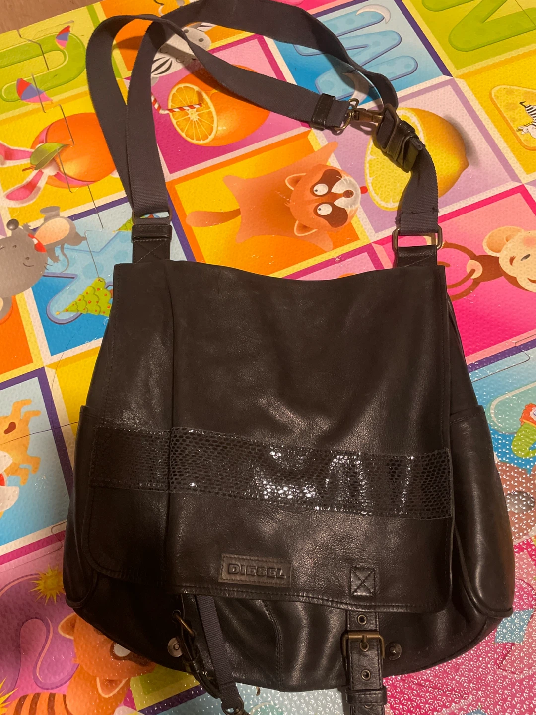 Diesel Black Leather Messenger Bag