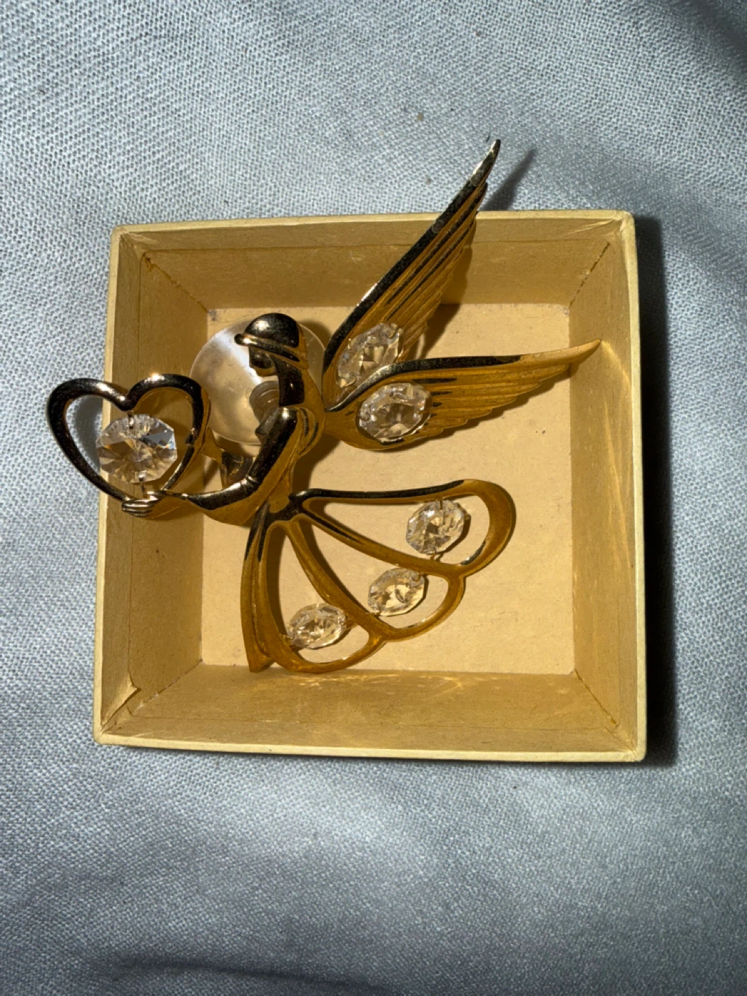 Gold Tone Angel Window Decor with Crystals
