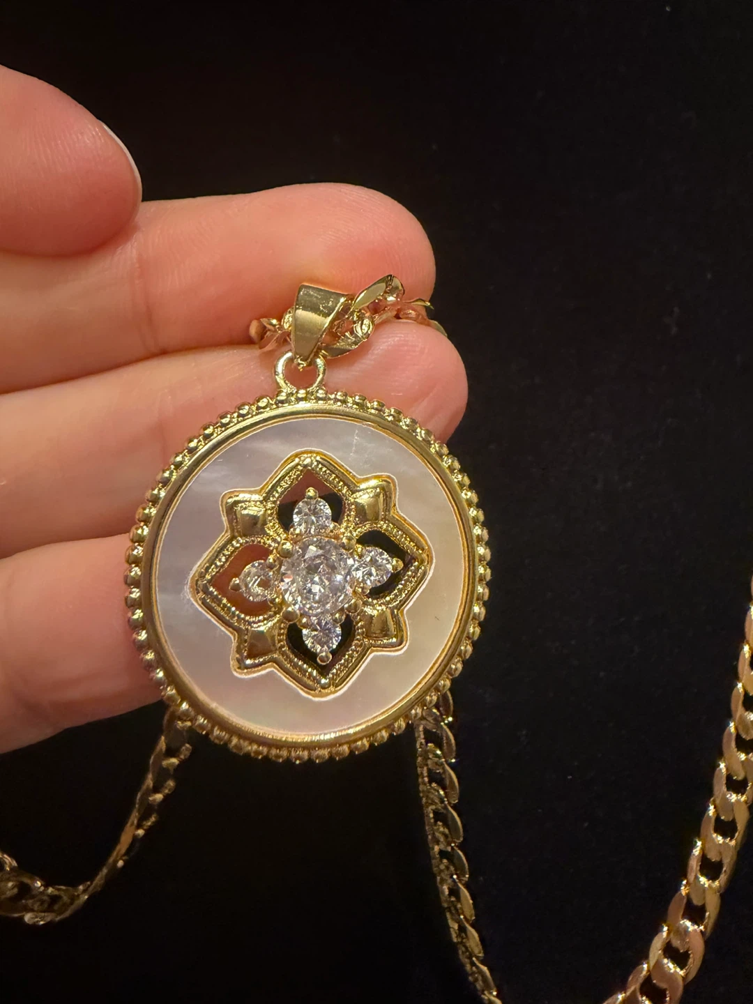 14 k Gold plated Necklace with Mother of Pearl Pendant
