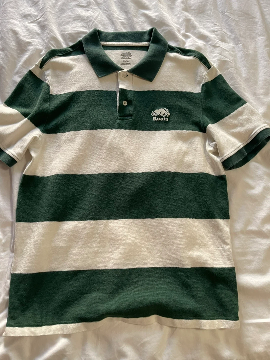 Roots Rugby Shirt - White/Green Stripe - XL/TG