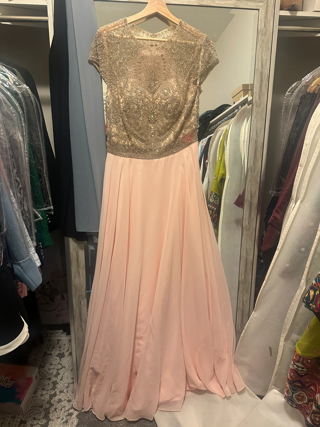 Beaded Top & Soft Pink Skirt Formal Dress - Size 12