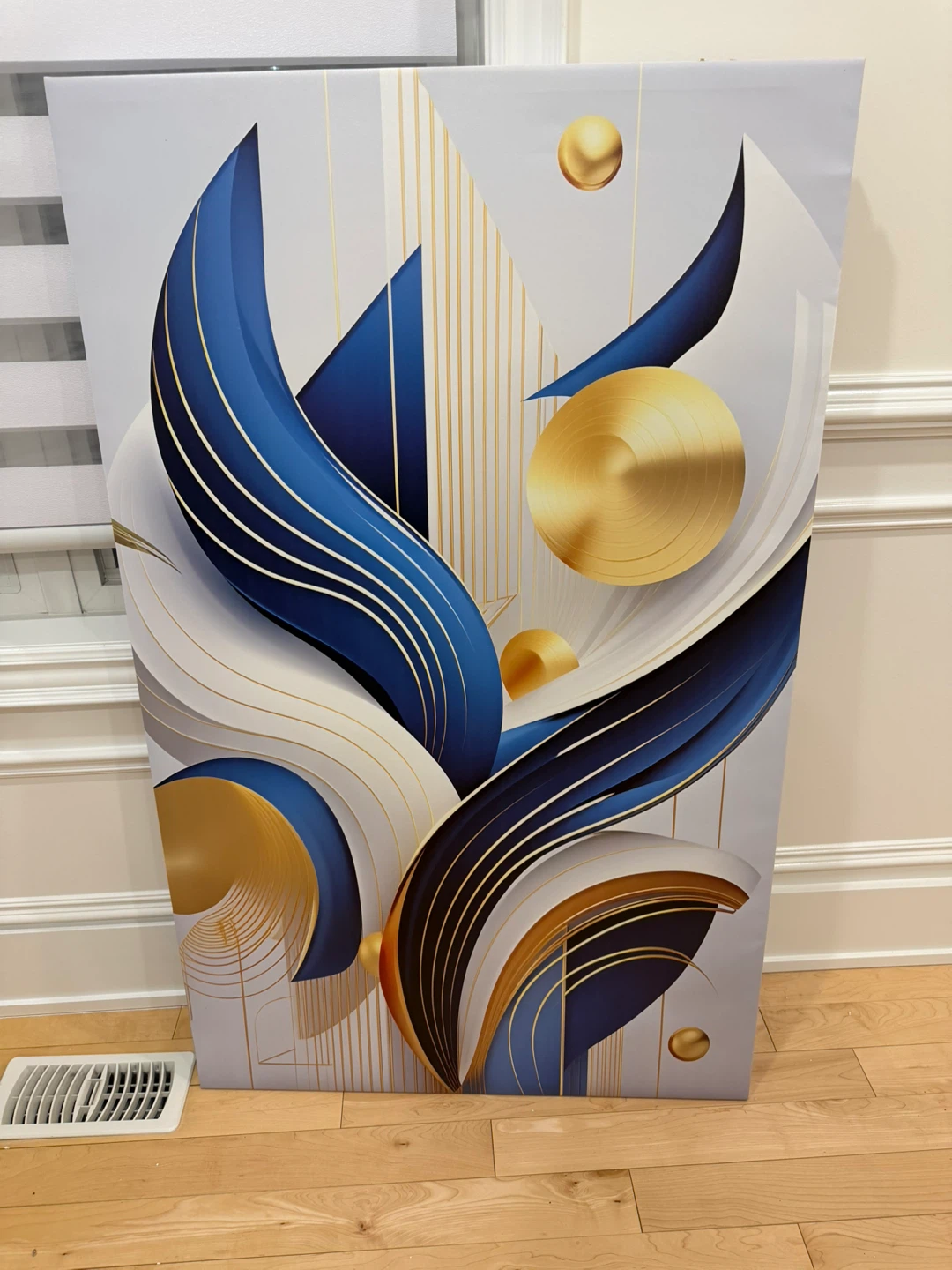 2 Abstract Blue and Gold Wall Art Canvas