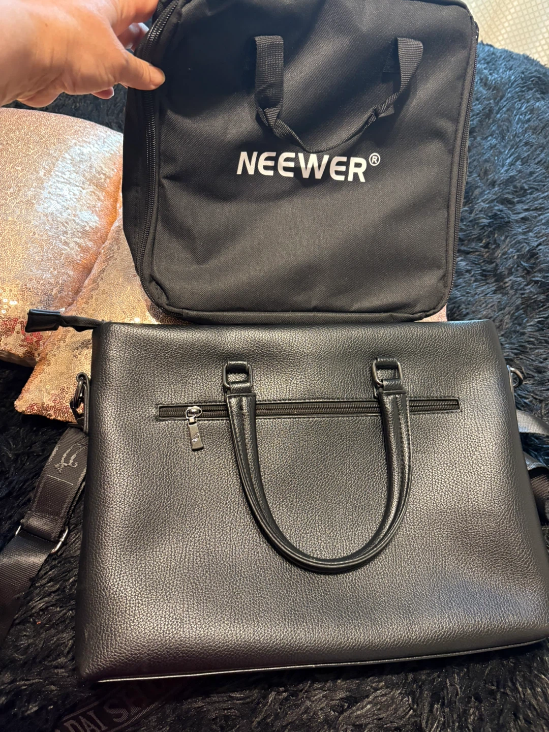 Neewer Black Faux Leather Briefcase and Small Bag