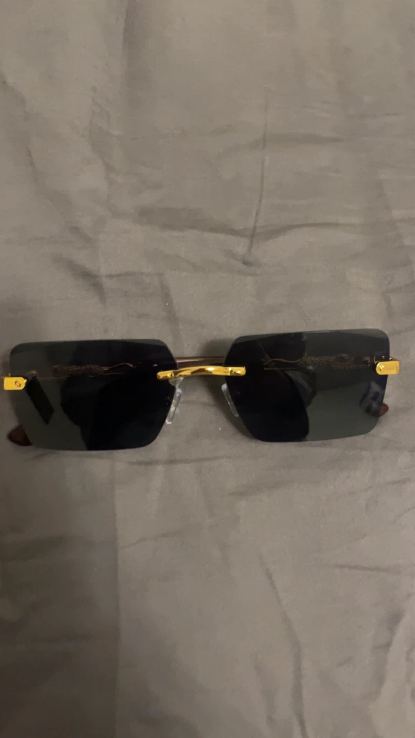 Rimless Sunglasses with Gold Panther Detailing