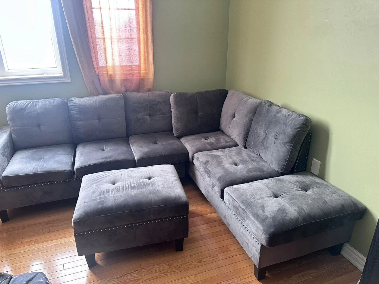 Grey Velvet Sectional Sofa with Ottomans - photo 5