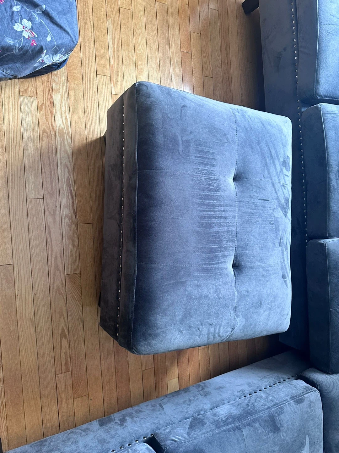 Grey Velvet Sectional Sofa with Ottomans - photo 4