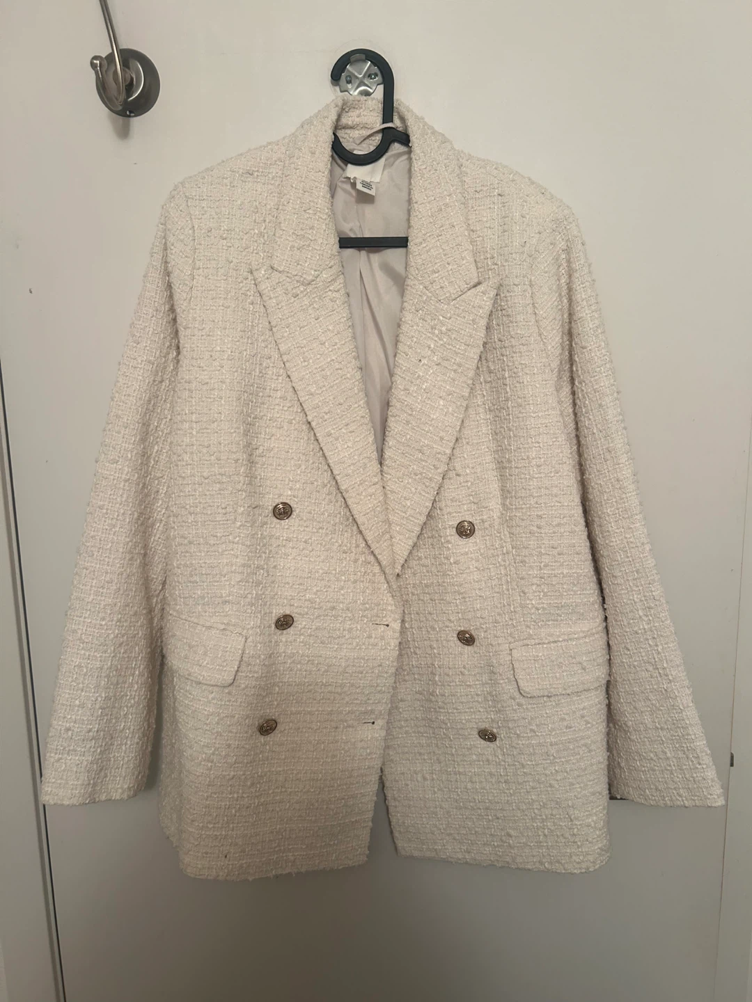 H&M Cream Tweed Double-Breasted Blazer - photo 2