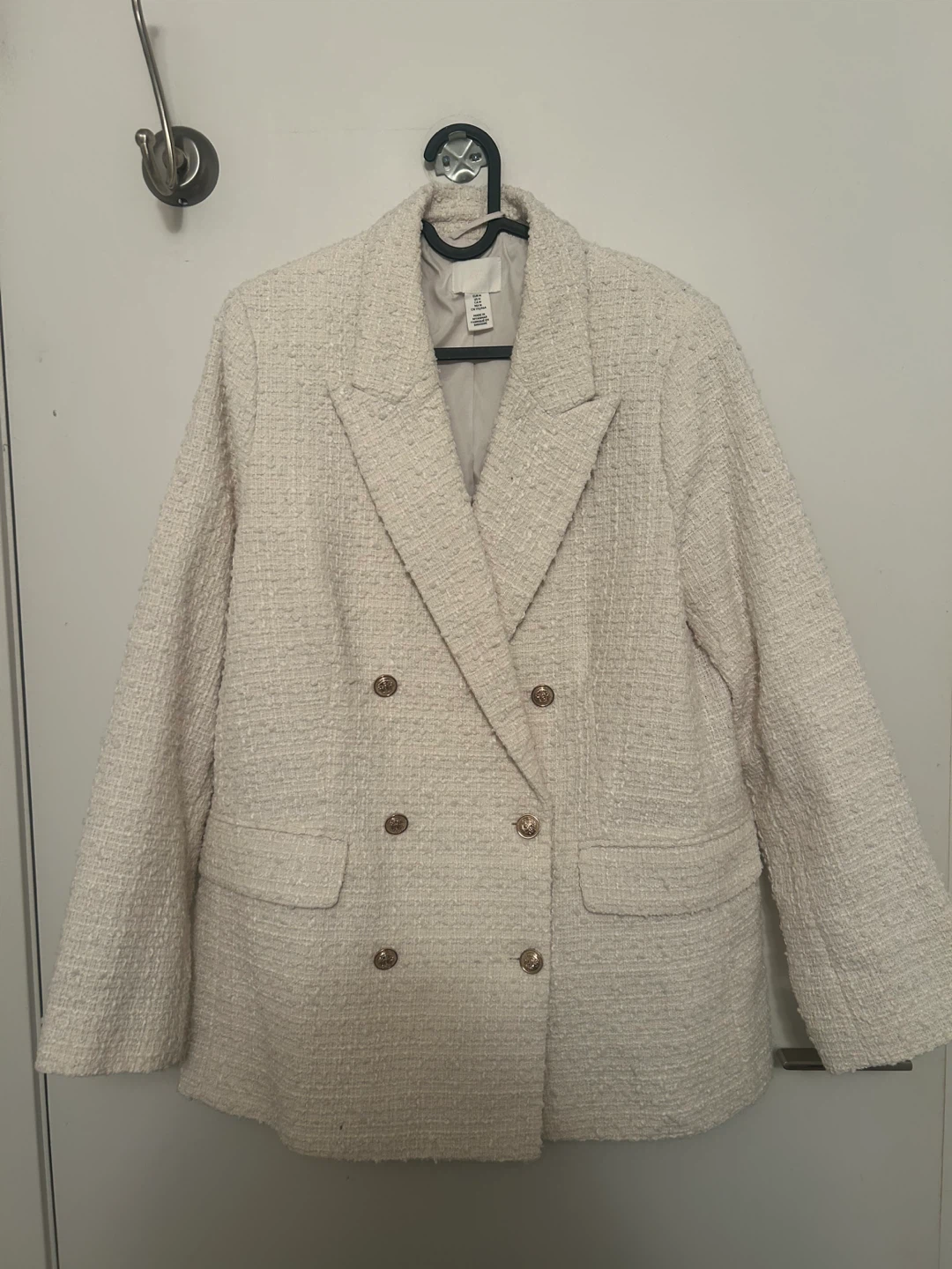 H&M Cream Tweed Double-Breasted Blazer