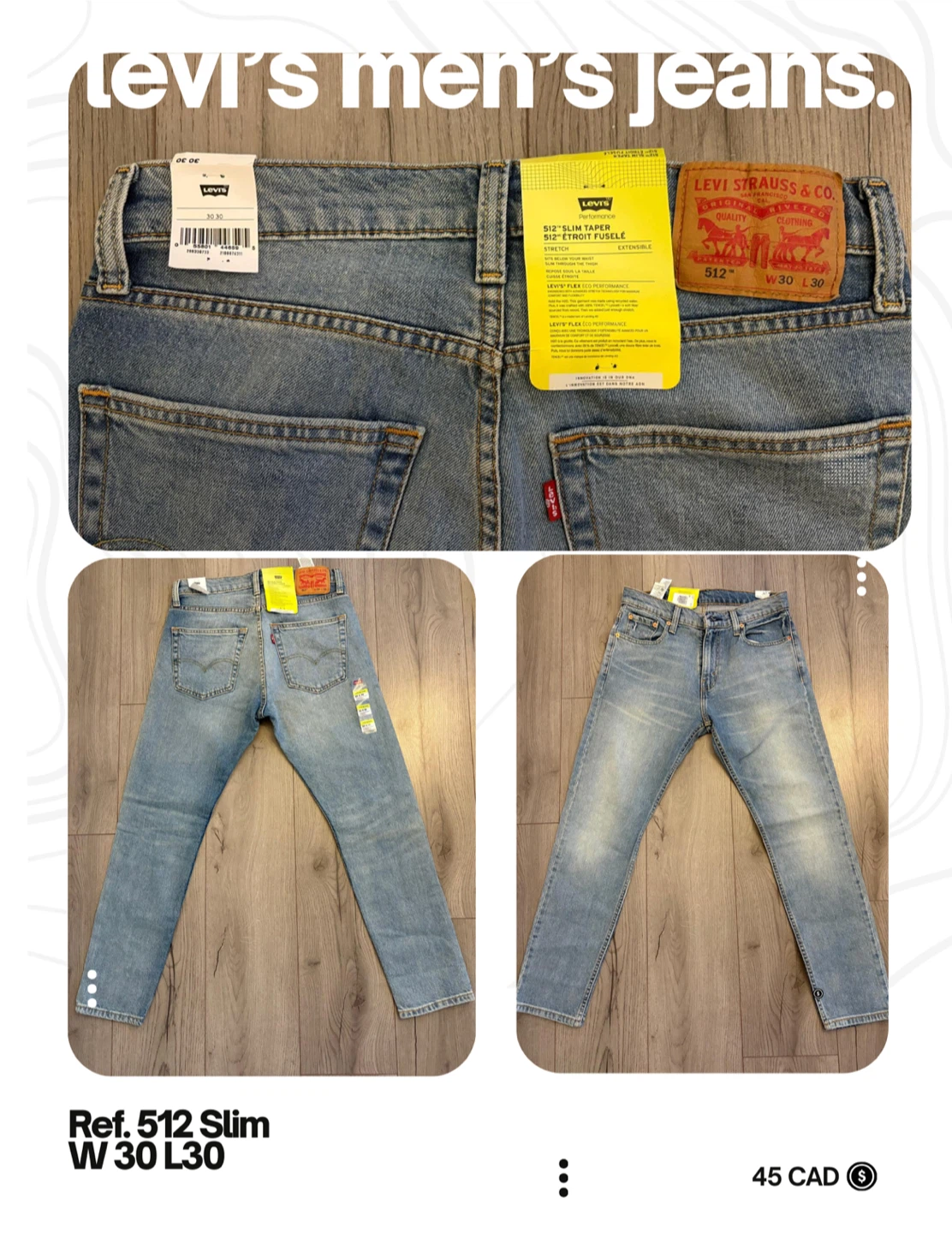 Levi’s Men’s Jeans 512 Slim Taper – W30 L30 – New with Tags