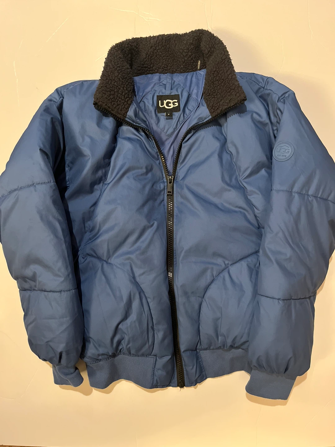 Blue UGG Puffer Jacket with Sherpa Collar