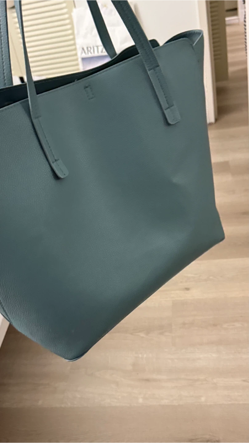 Teal Faux Leather Tote Bag