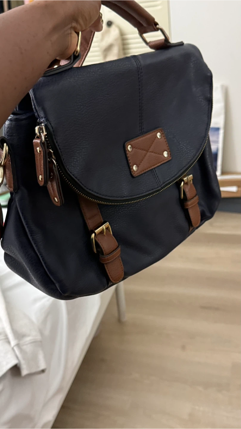 Navy and Brown Satchel Handbag