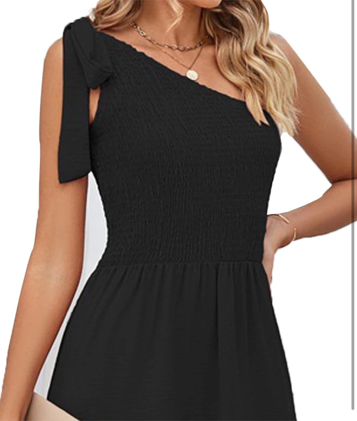 NEW! Black One-Shoulder Smocked Tiered Midi Dress - photo 5