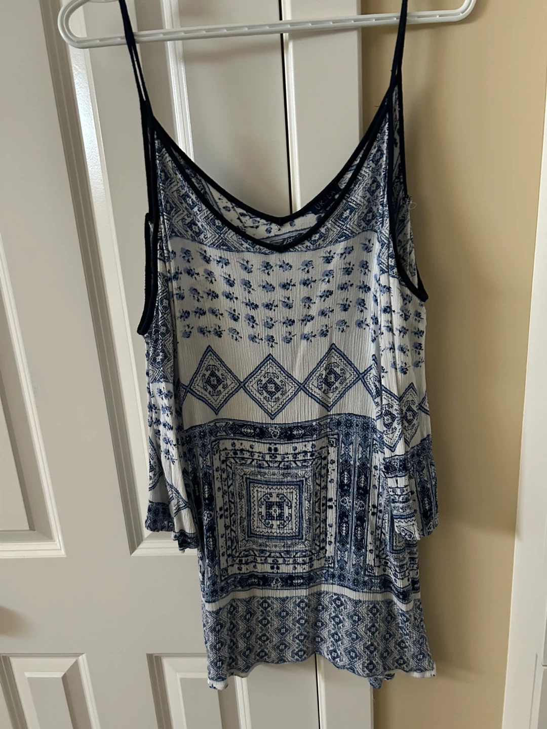 UK2LA Women's Blue & White Patterned Spaghetti Strap Dress