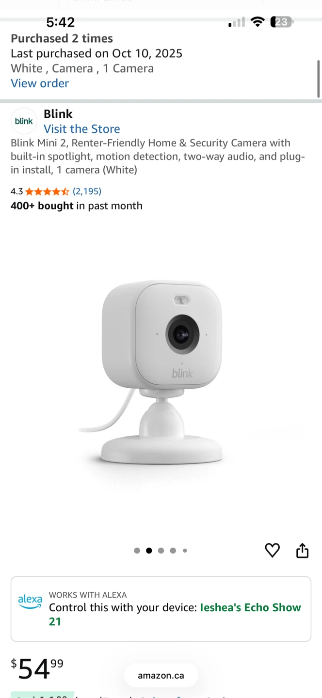 Blink Mini 2 Home & Security Camera (White)
