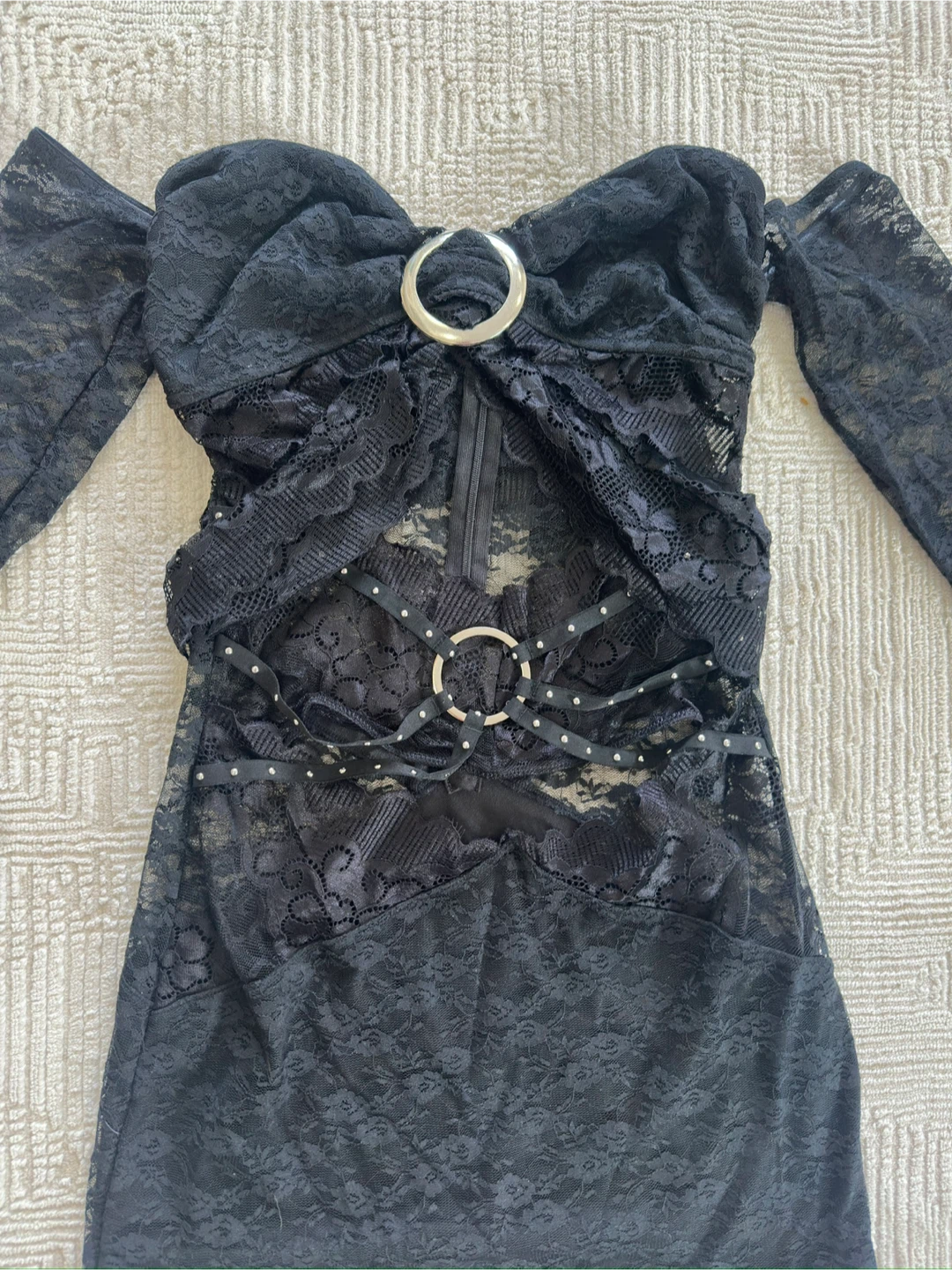 New Fashion Nova Black Lace Cut Out Mini Dress Size M - photo 3
