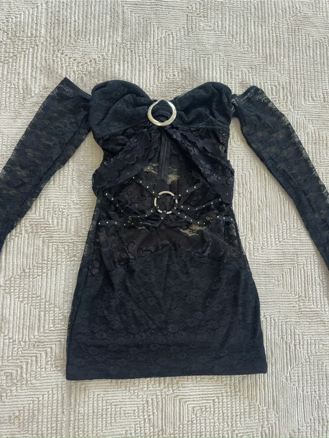 New Fashion Nova Black Lace Cut Out Mini Dress Size M