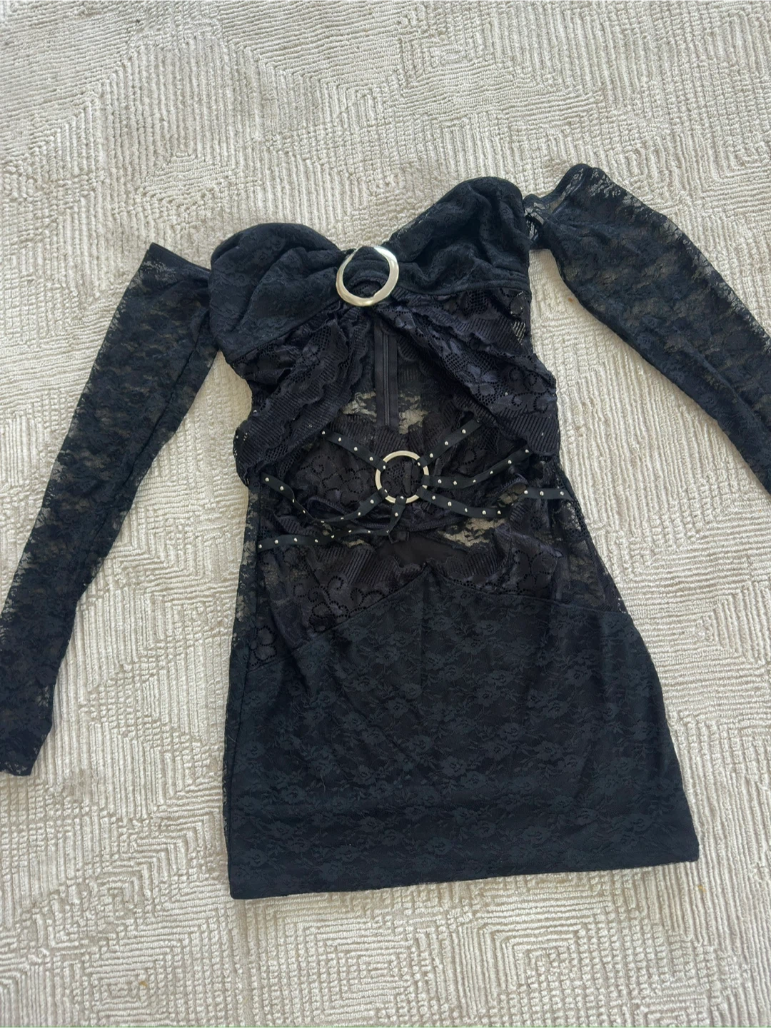 New Fashion Nova Black Lace Cut Out Mini Dress Size M - photo 2