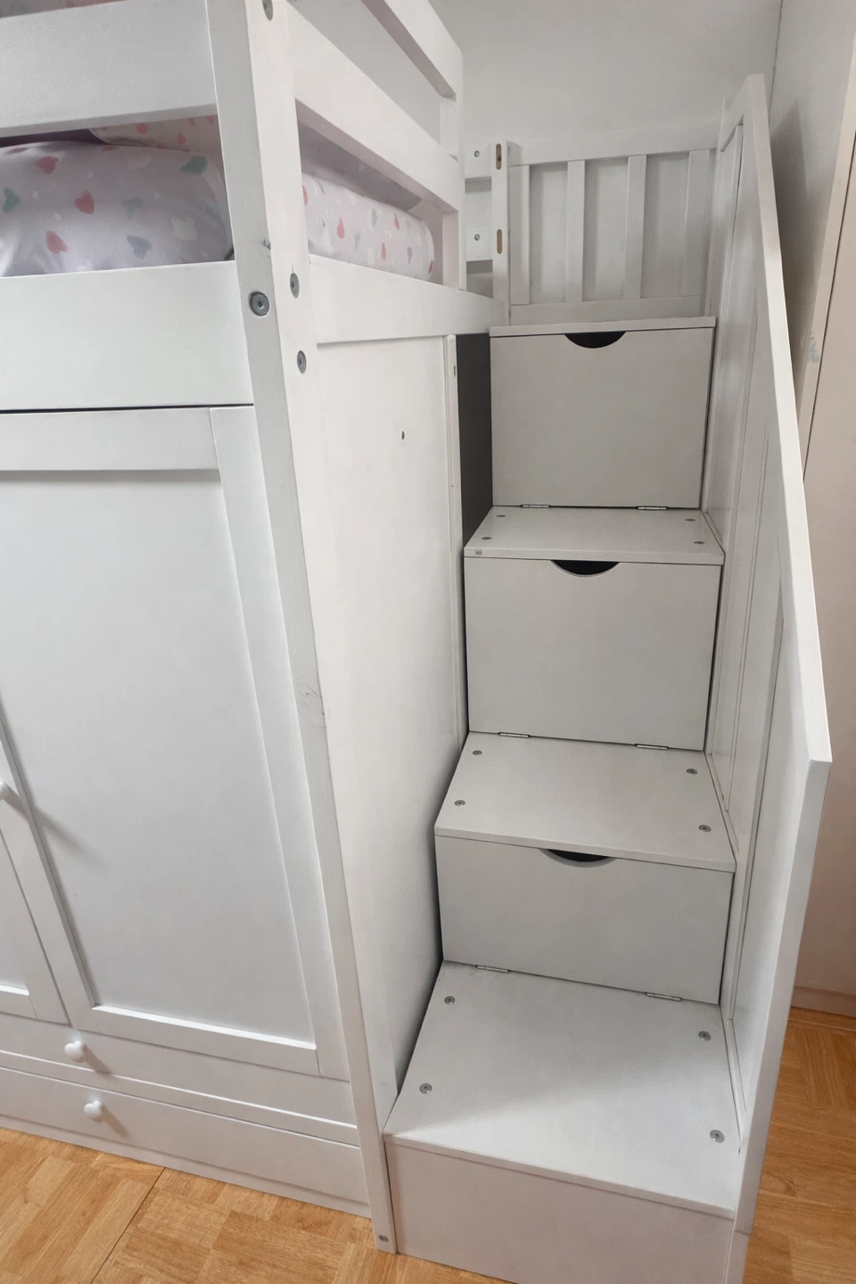 White Twin Loft Bed with Storage and Stairs - photo 2