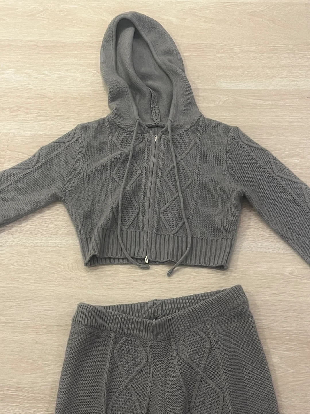 Grey Knit 2 Piece Matching Sweater and Pants Set