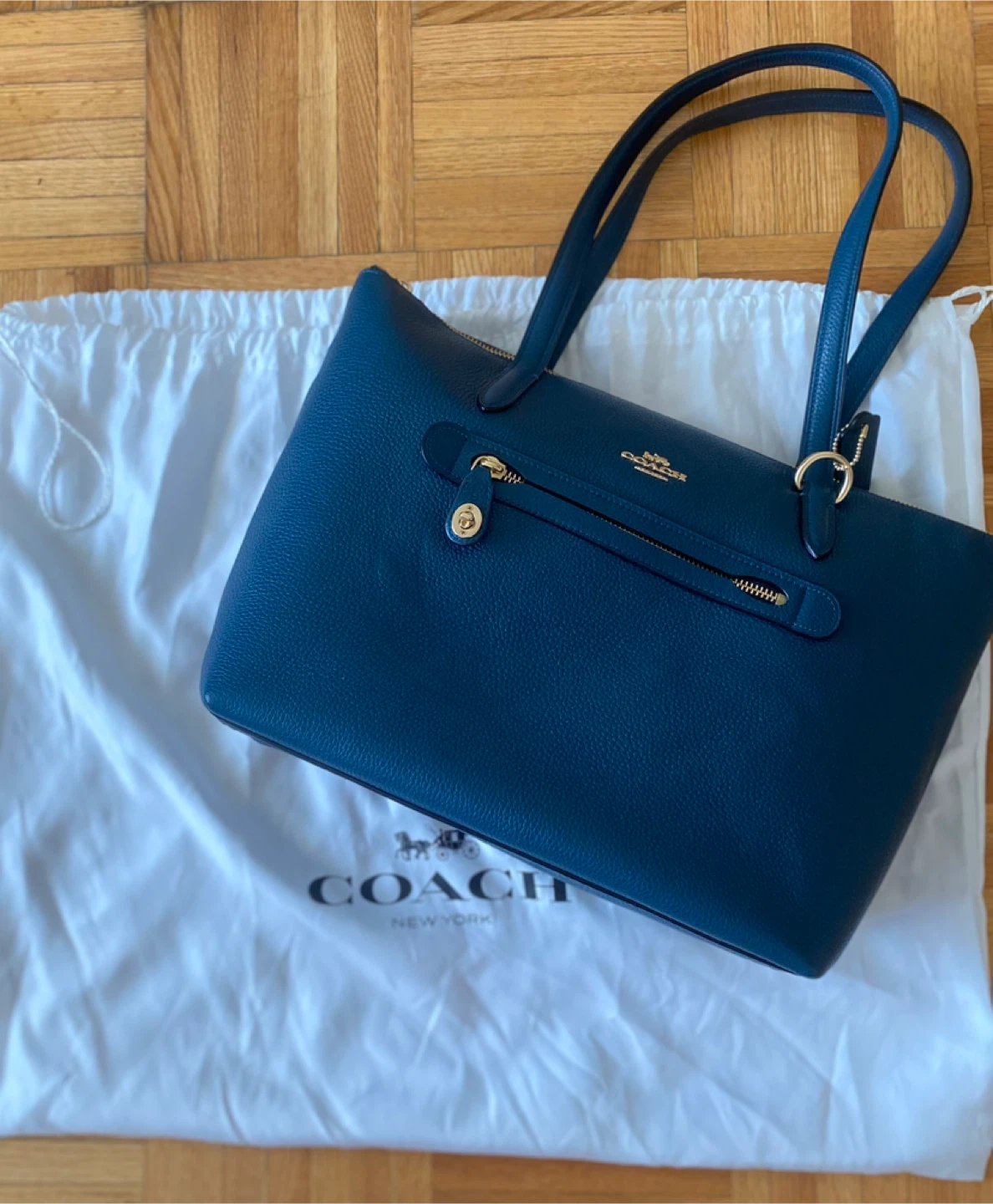 Coach Navy Pebbled Leather Tote Bag
