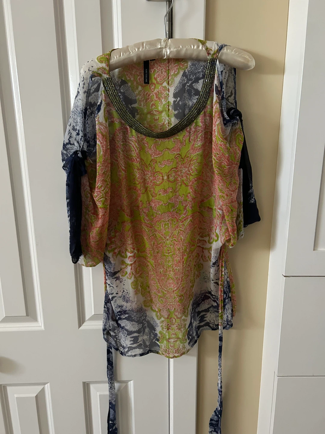 KAY CELINE Beaded Cold Shoulder Tunic Top