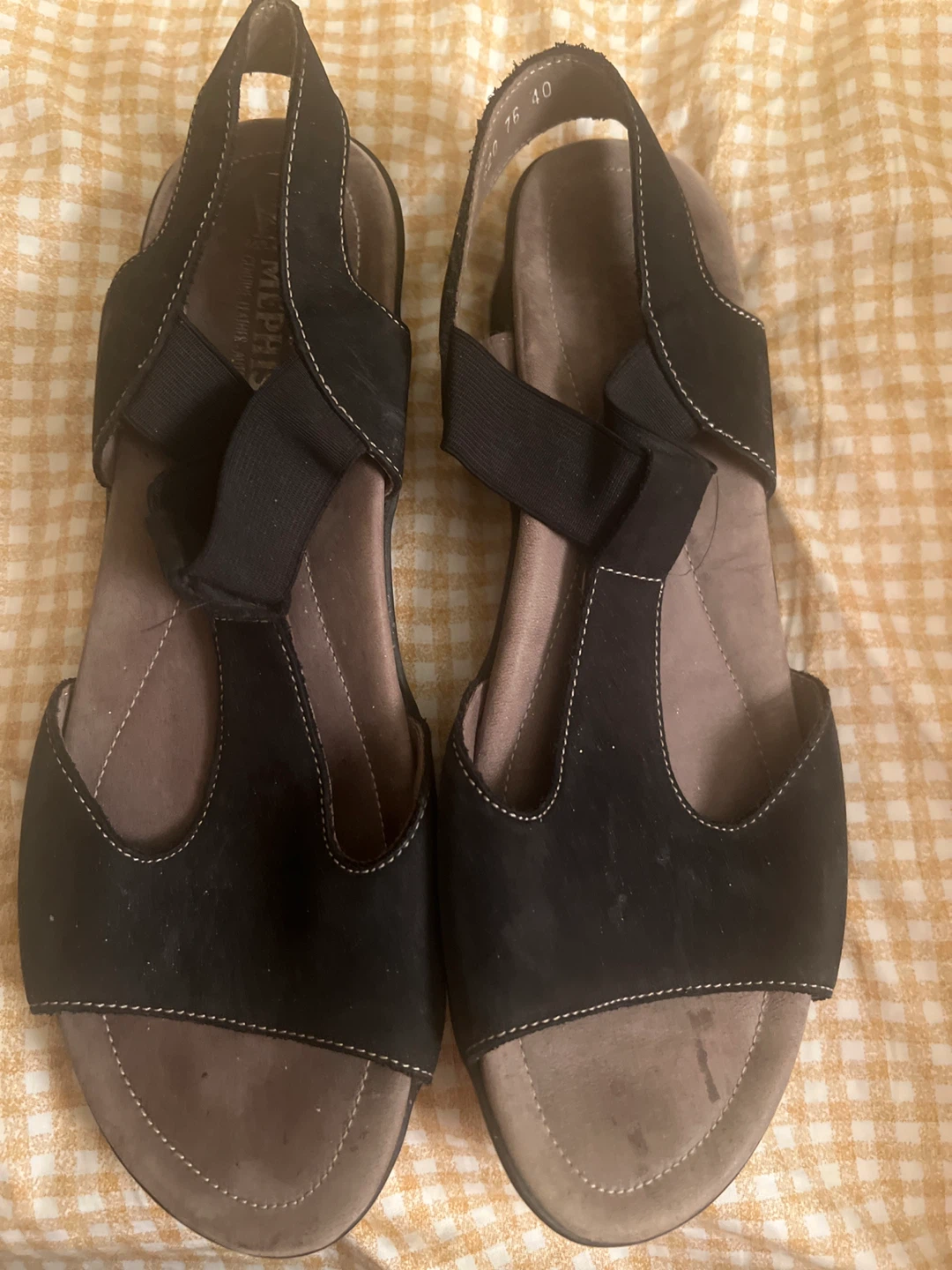Mephisto Black Leather Wedge Sandals Size 40