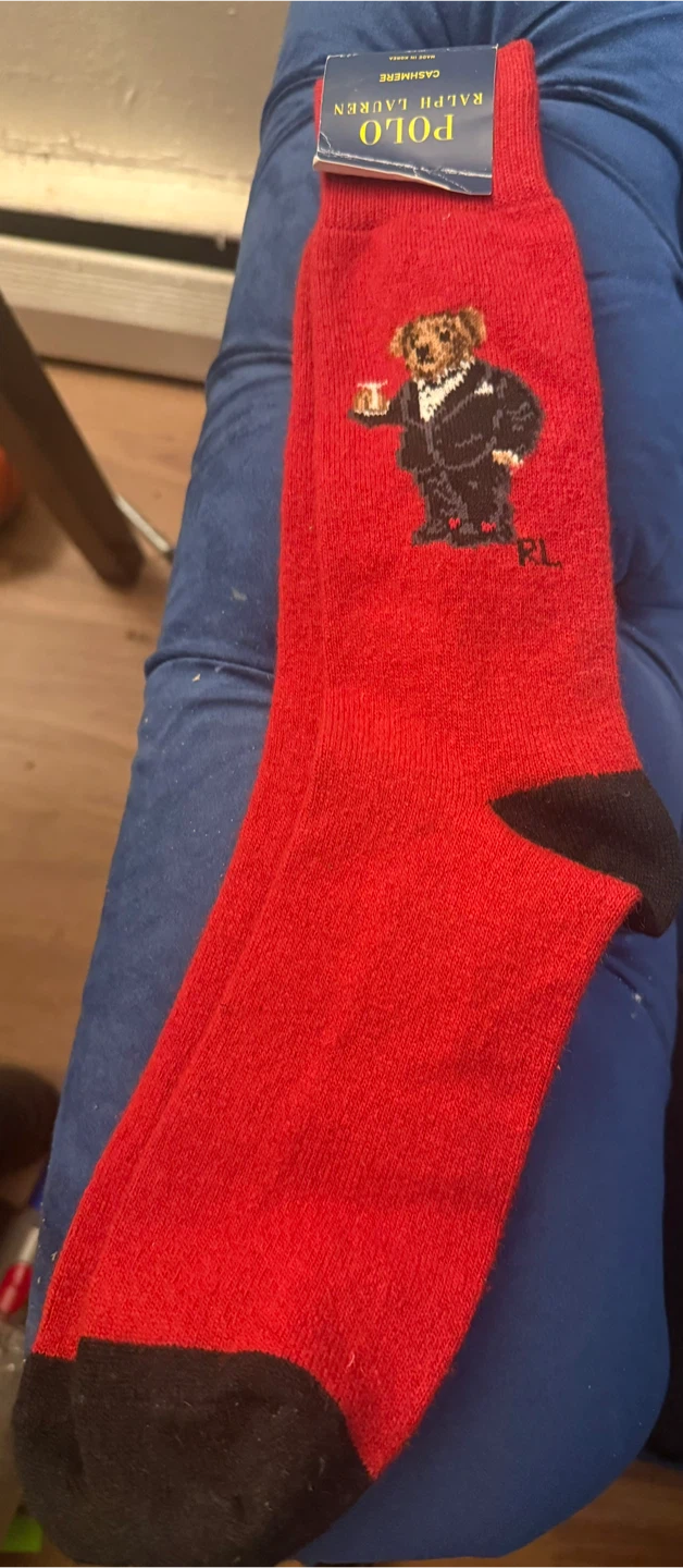 Polo Ralph Lauren Red Cashmere Socks with Polo Bear