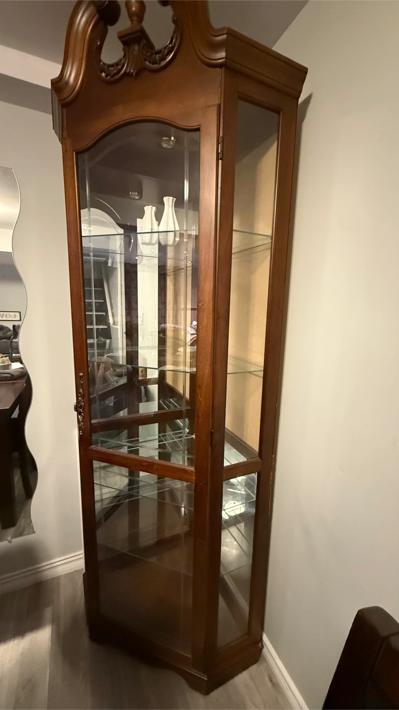 Wooden Curio Cabinet with Glass Shelves
