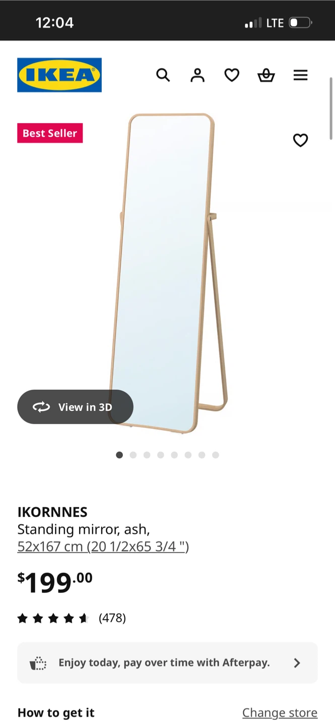 IKEA IKORNRES Standing Mirror, Ash