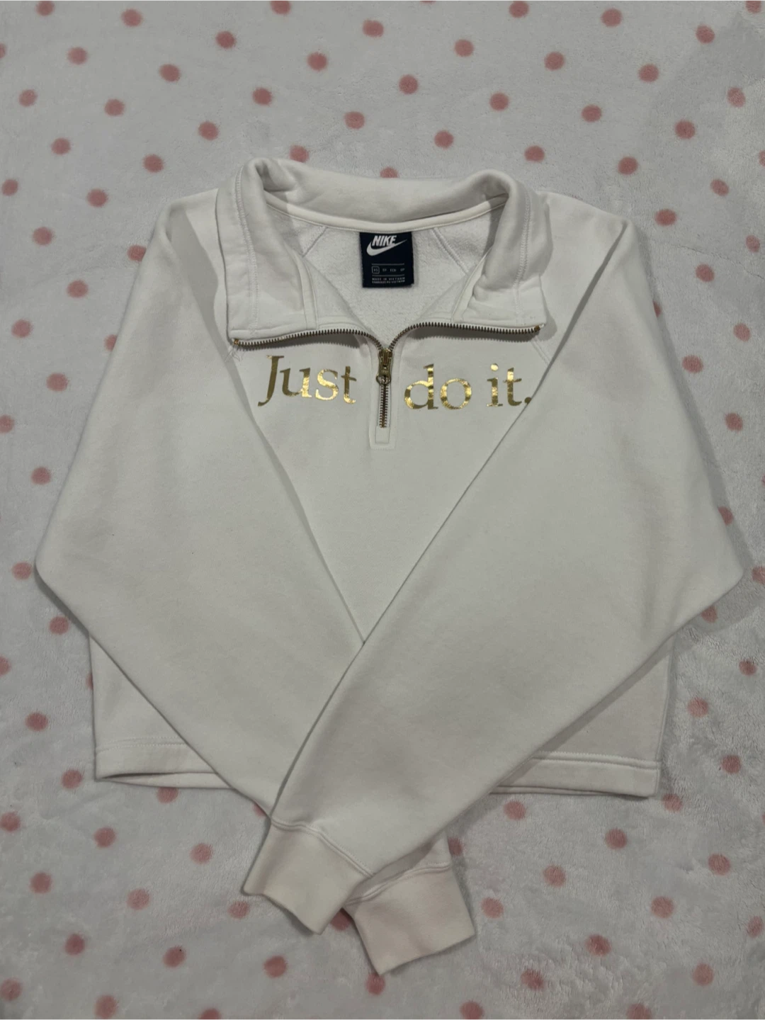 Nike White "Just Do It" Quarter Zip Sweatshirt XS